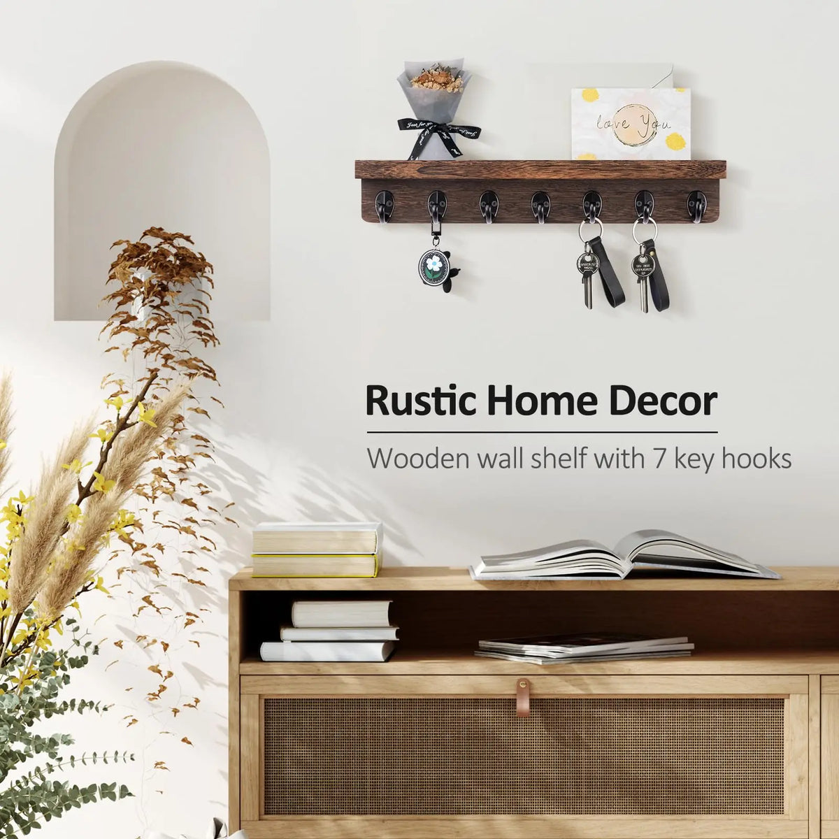 Brambleo Wall-Mounted Wood Mail and Key Shelf