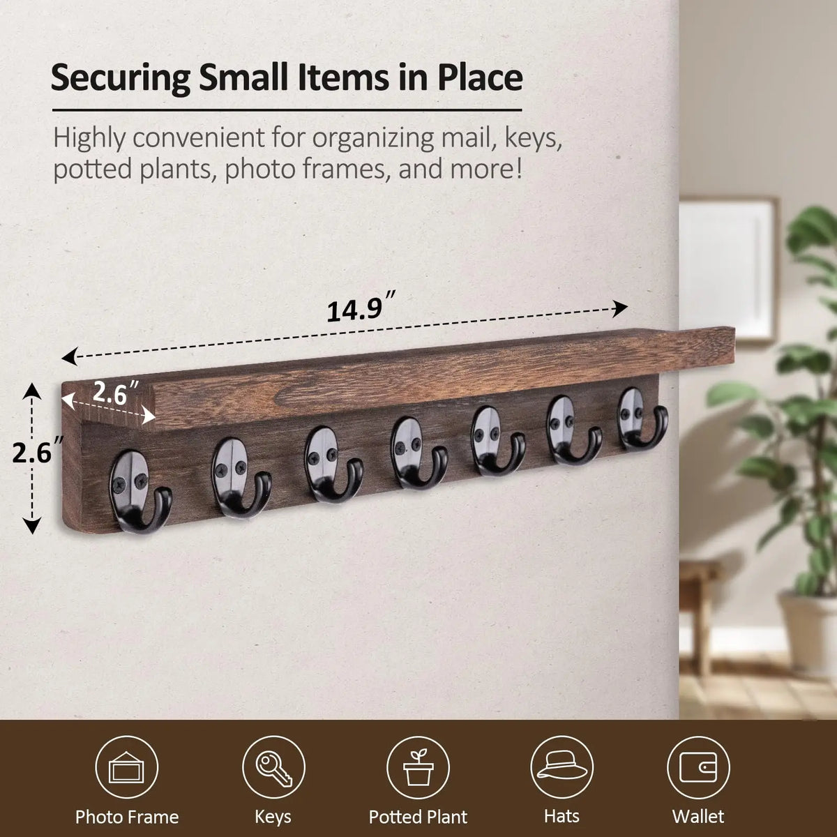 Brambleo Wall-Mounted Wood Mail and Key Shelf